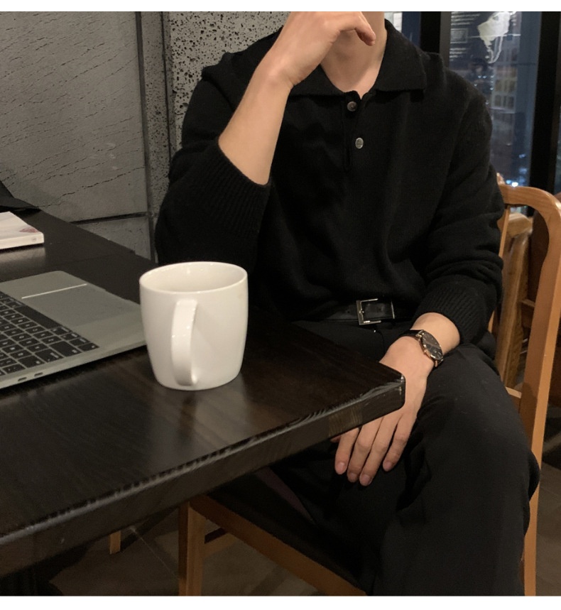 Boy Boy ASCLO New Dongdaemun Korean Clothing Turn-down Sweater Men's Designer Polo Collar Skinfriendly Loose Autumn Casual_voghion.com