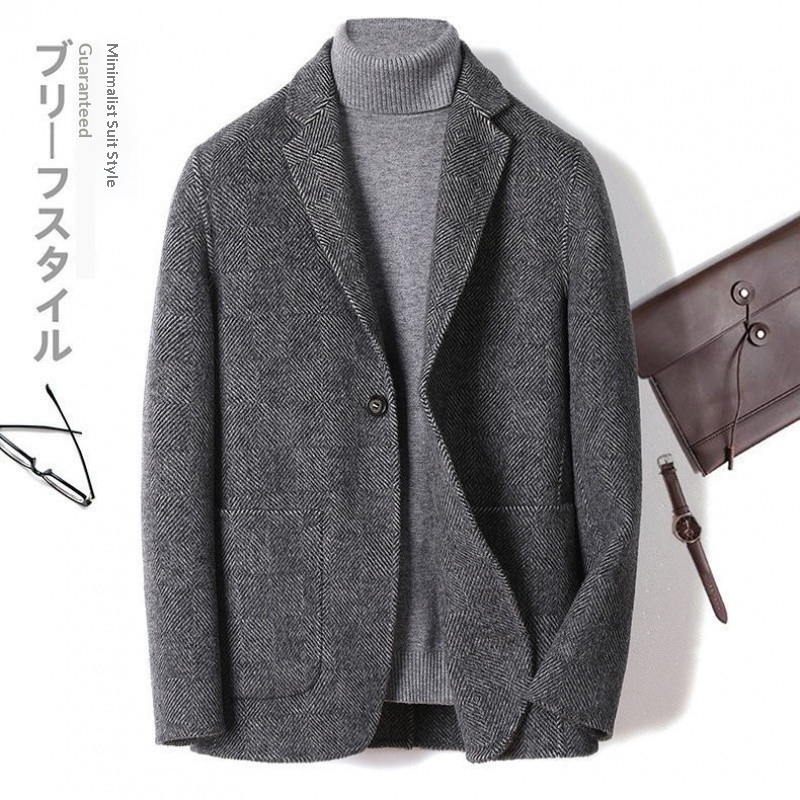 boy Boy Design Sense Double-Sided Wool Coat Men's Short Jacket 23 Autumn Winter Non-Cashmere Thickened Woolen Blazer_voghion.com