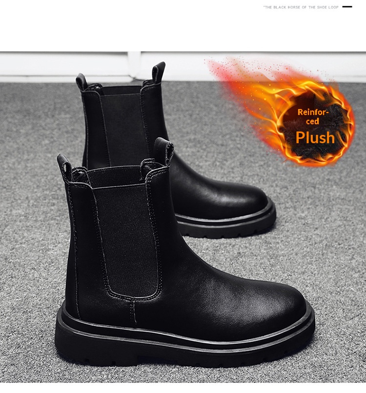 Glide 2022 Autumn Winter Men's High-top Martin Boots Youth Outdoor Black Cotton New Fashion Casual Shoes_voghion.com