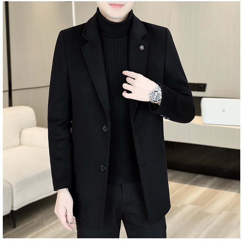 boy Boy Klonti - Autumn Winter Mid-Length Men's Wool With Turn-Down Collar Trench Coat D6609-p135_voghion.com