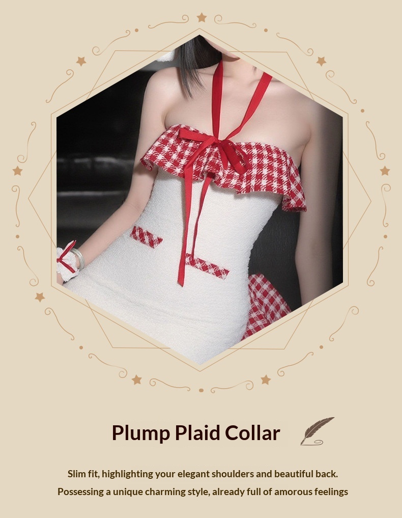 Eros Lab Lingerie Snowy Elf Christmas Girl Cute Pure Desire Fluffy Plaid Halter Neck Hot Sexy Bodycon Mini Dress_voghion.com