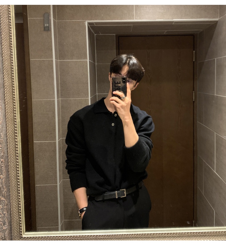 Boy Boy ASCLO New Dongdaemun Korean Clothing Turn-down Sweater Men's Designer Polo Collar Skinfriendly Loose Autumn Casual_voghion.com