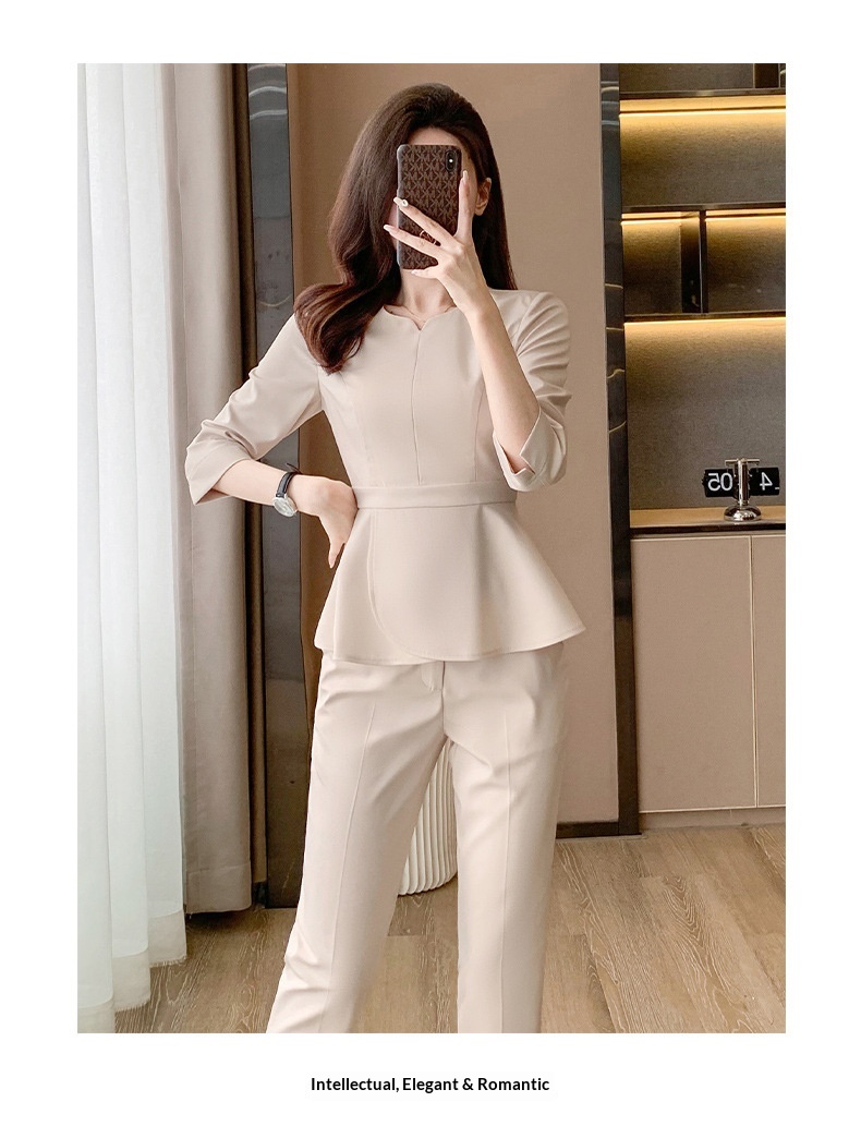 ChicShe 2024 Spring And Autumn New Apricot Color Three-Quarter Sleeve Professional Casual Blazer Women's Pants Skirt Two-Piece_voghion.com