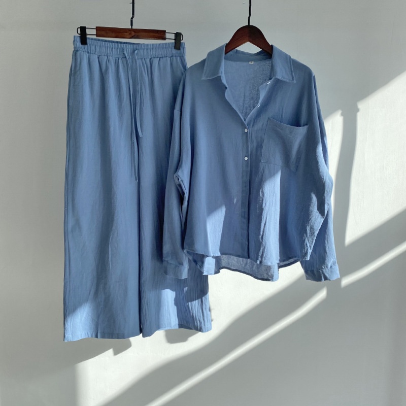 ChicShe Cross-Border Women's 2-Piece Retro Plus Size 2024 Cotton Linen Shirt High Waist Loose Long Pants Set_voghion.com