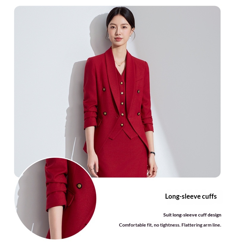 ChicShe Red Long Sleeve Blazer Women's Vest Pants Three-Piece Set Autumn Winter New Professional Fashion High-End Feel_voghion.com