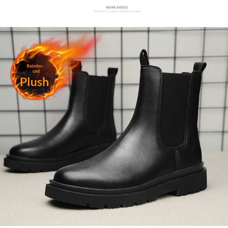 Glide 2022 Autumn Winter Men's High-top Martin Boots Youth Outdoor Black Cotton New Fashion Casual Shoes_voghion.com