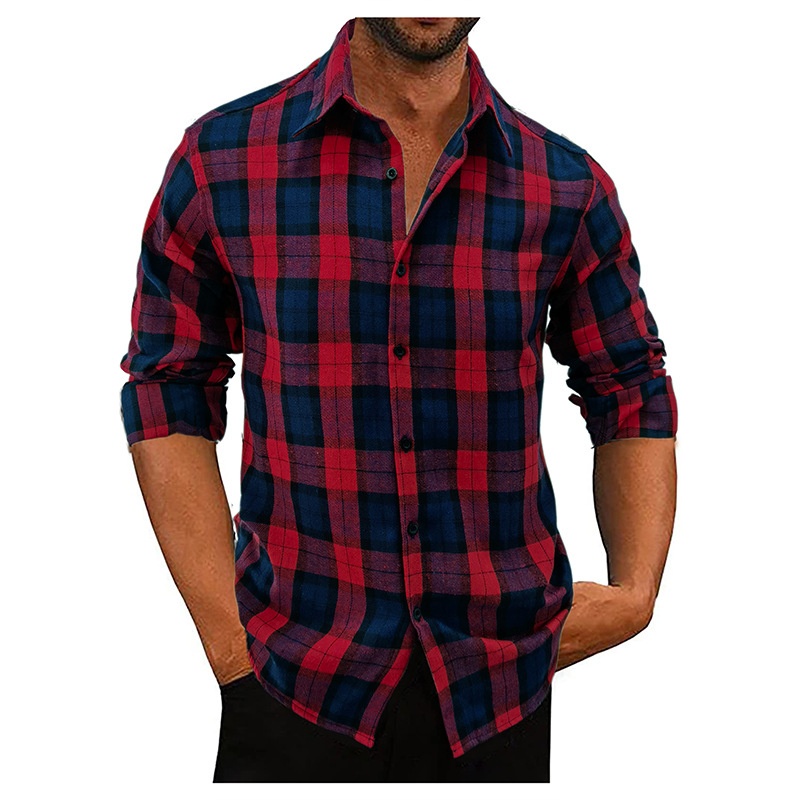 ForMen 2022 Cross-Border Loose Flannel Autumn Winter European And American Long Sleeve Plaid Casual Shirt Men's Style_voghion.com