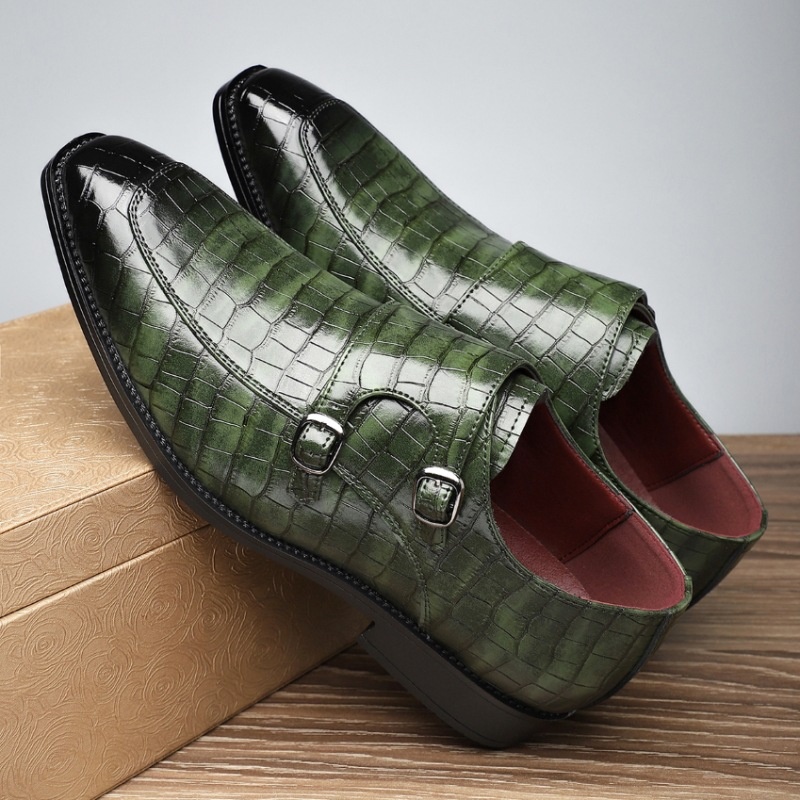 Chaussures à boucle tendance pour homme ShoeGlobe, modèle Cross-Border 47 Large, pointure 48, bout pointu, boucle, motif crocodile._voghion.com