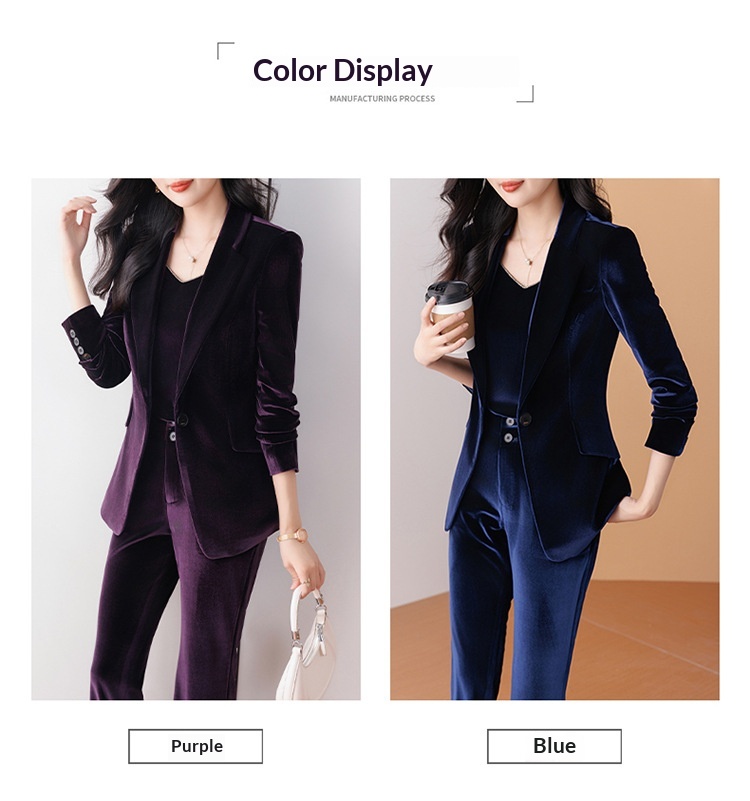 Blazer in velluto femminile di alta gamma ChicShe, nuovo elegante tailleur primaverile e autunnale con pantaloni svasati_voghion.com