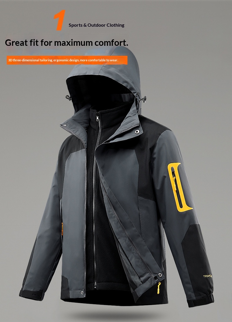 boy Boy Robo Outdoor 3-in-1 For Men And Women, Couple's Large Size Hiking Suit With Fleece, Warm Three-Piece Set Jacket_voghion.com