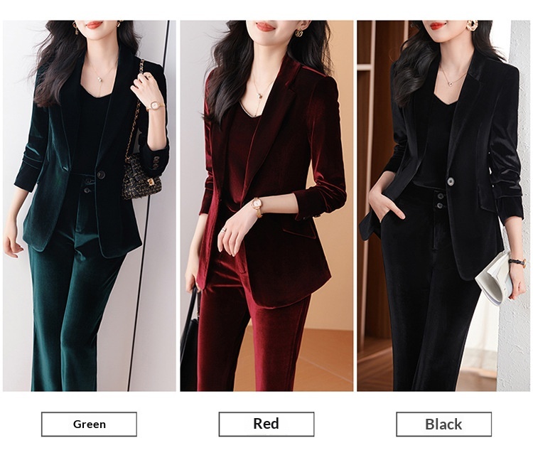 Blazer in velluto femminile di alta gamma ChicShe, nuovo elegante tailleur primaverile e autunnale con pantaloni svasati_voghion.com