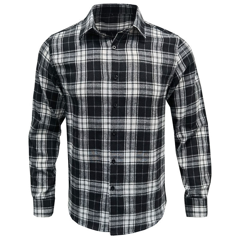 ForMen 2022 Cross-Border Loose Flannel Autumn Winter European And American Long Sleeve Plaid Casual Shirt Men's Style_voghion.com