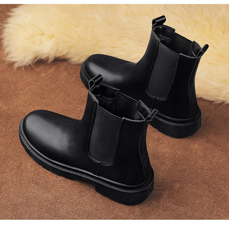 Glide 2022 Autumn Winter Men's High-top Martin Boots Youth Outdoor Black Cotton New Fashion Casual Shoes_voghion.com