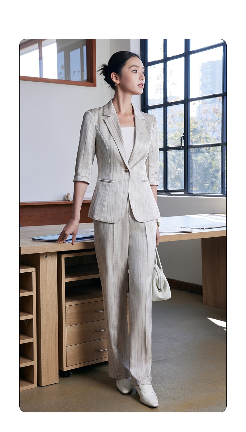Blazer in raso acetato di alta qualità, manica a tre quarti, a righe, per donna, primavera ed estate, nuovo e professionale, ChicShe_voghion.com