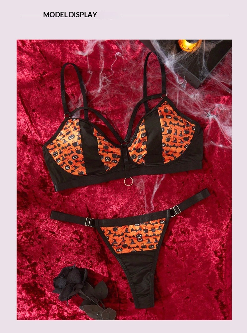 Eros Lab Cross-Border New Halloween Pattern Sexy Pure Desire Lingerie European And American Plus Size Push-Up Bra Two-Piece Set_voghion.com