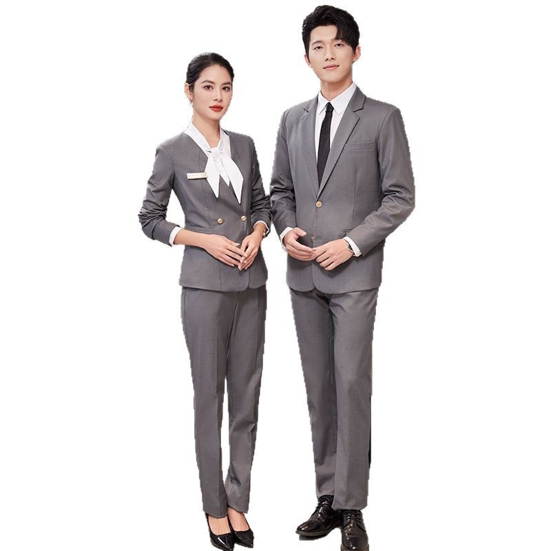 ChicShe Gray Professional Suit Set Unisex Hotel Front Desk Reception Manager Property Work Uniform_voghion.com