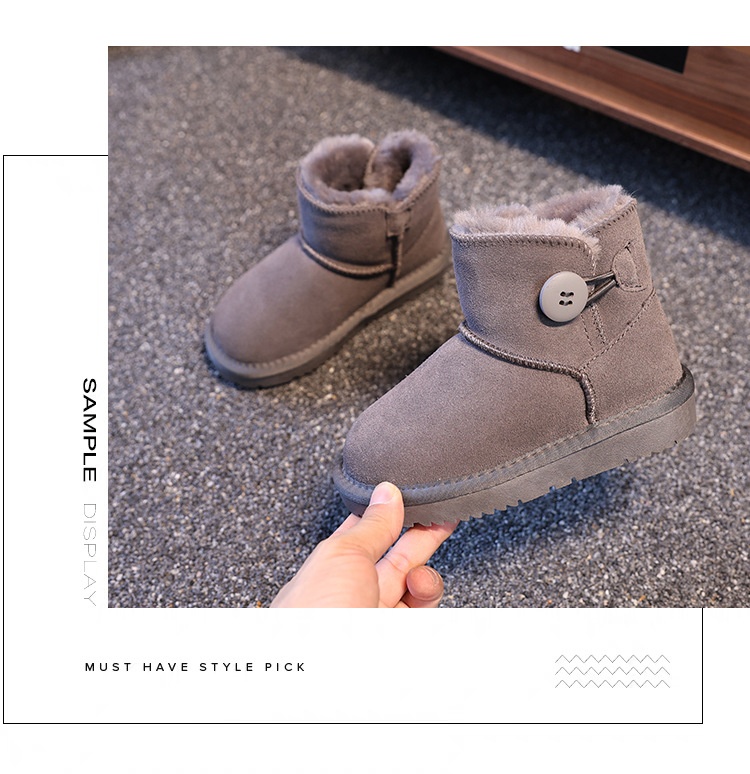 ShoeGlobe Stivali da neve per bambini e bambine in pelle bovina con un bottone, scarpe invernali spesse, calde e antiscivolo con fodera in pile per bambini piccoli e_voghion.com