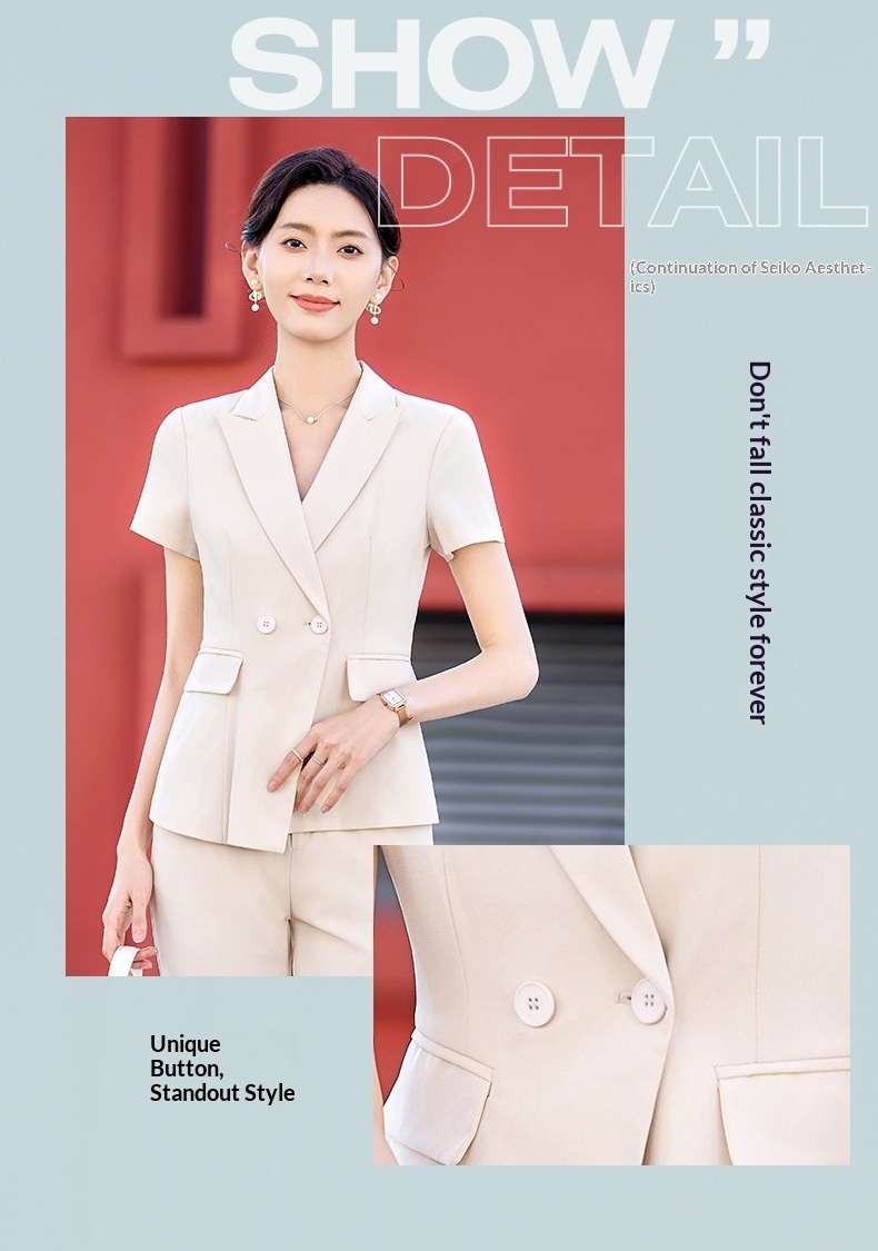 Completo estivo a maniche corte ChicShe da donna, abbigliamento formale professionale sottile 2025, elegante abbigliamento da lavoro per receptionist di hotel._voghion.com