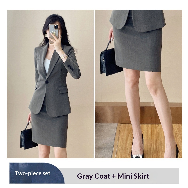 ChicShe 2024 Spring And Autumn New Beige Long Sleeve Professional Small Blazer Jacket Women's Pants Skirt Two-Piece Set_voghion.com