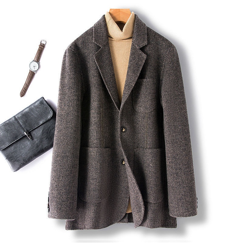 boy Boy Design Sense Double-Sided Wool Coat Men's Short Jacket 23 Autumn Winter Non-Cashmere Thickened Woolen Blazer_voghion.com