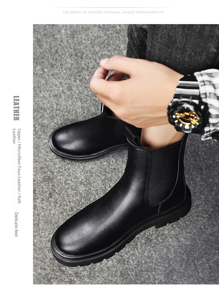 Glide 2022 Autumn Winter Men's High-top Martin Boots Youth Outdoor Black Cotton New Fashion Casual Shoes_voghion.com