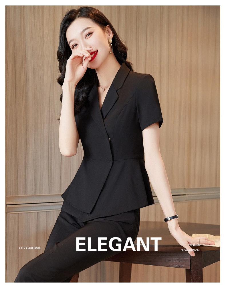 ChicShe Tenue d'été professionnelle à manches courtes, élégante et féminine, style déesse, tailleur pour bijouterie et salon de beauté._voghion.com