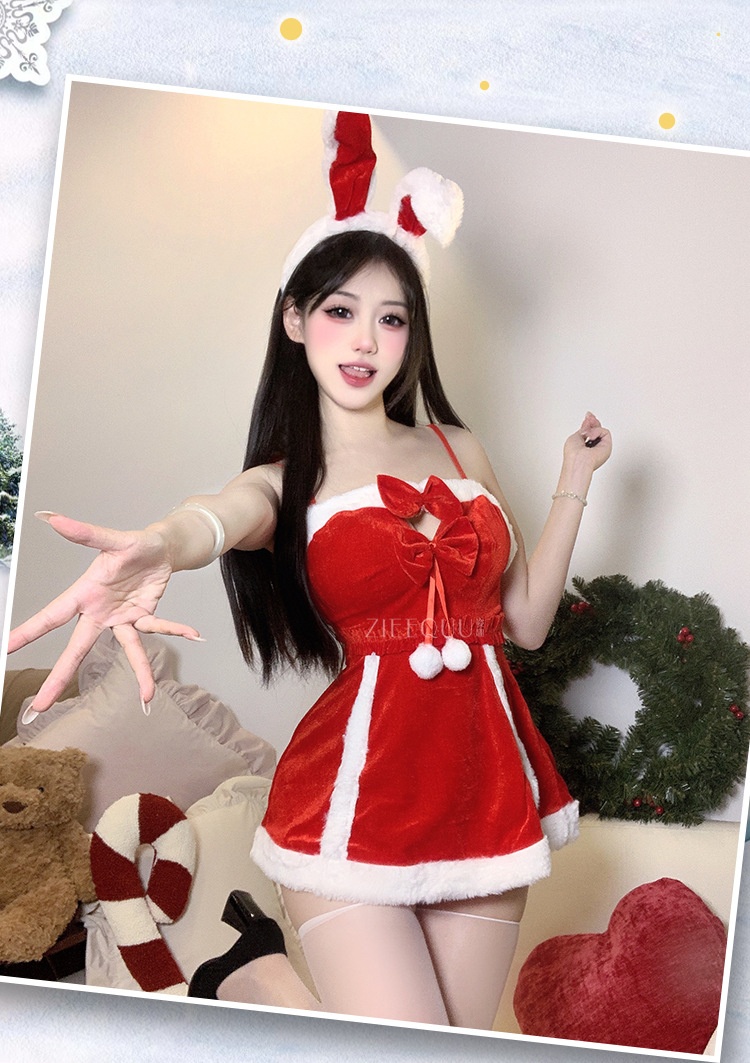 Eros Lab Sexy Lingerie Capodanno Camicia da Battaglia Rossa Cinghie Vestito Coniglietta Set da Gioco di Ruolo 6109 Edizione Limitata di Natale_voghion.com