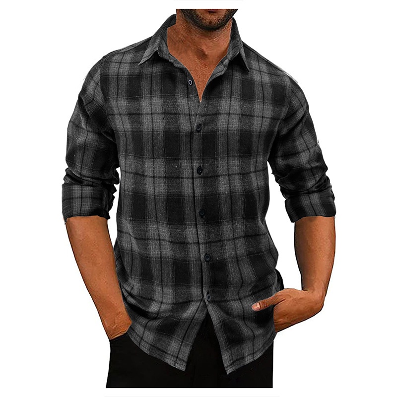 ForMen 2022 Cross-Border Loose Flannel Autumn Winter European And American Long Sleeve Plaid Casual Shirt Men's Style_voghion.com