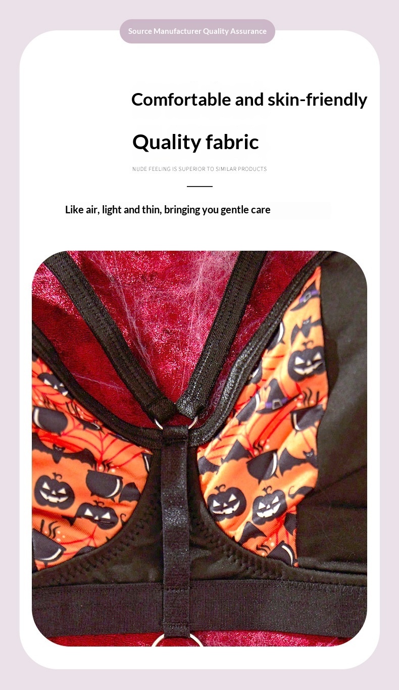 Eros Lab Cross-Border New Halloween Pattern Sexy Pure Desire Lingerie European And American Plus Size Push-Up Bra Two-Piece Set_voghion.com