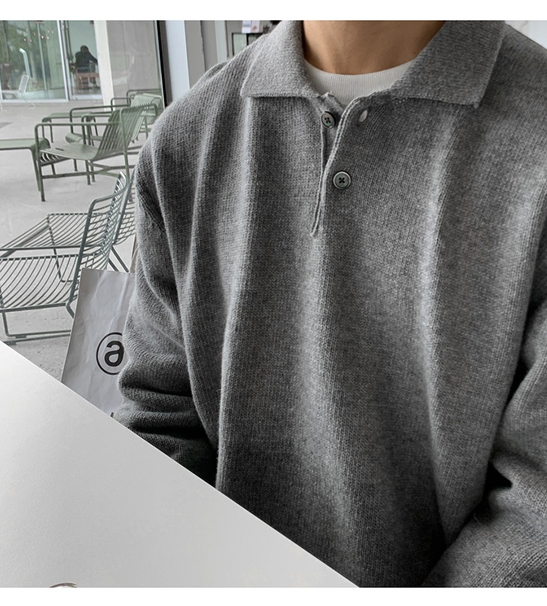 Boy Boy ASCLO New Dongdaemun Korean Clothing Turn-down Sweater Men's Designer Polo Collar Skinfriendly Loose Autumn Casual_voghion.com