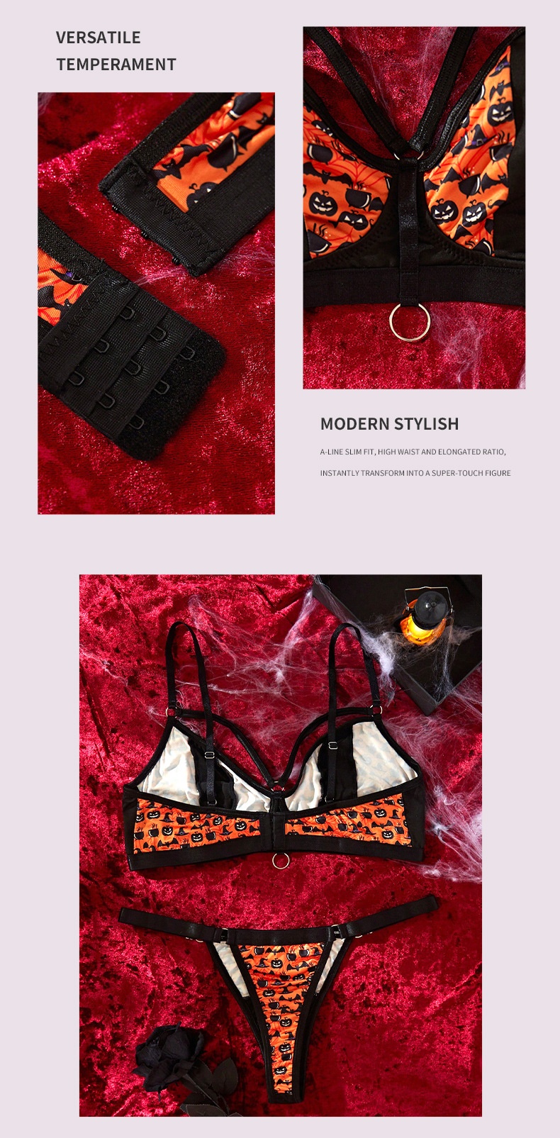 Eros Lab Cross-Border New Halloween Pattern Sexy Pure Desire Lingerie European And American Plus Size Push-Up Bra Two-Piece Set_voghion.com