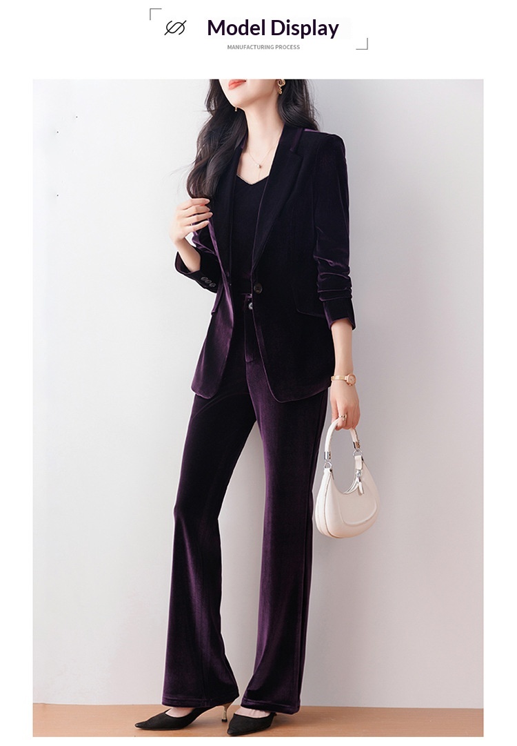 Blazer in velluto femminile di alta gamma ChicShe, nuovo elegante tailleur primaverile e autunnale con pantaloni svasati_voghion.com