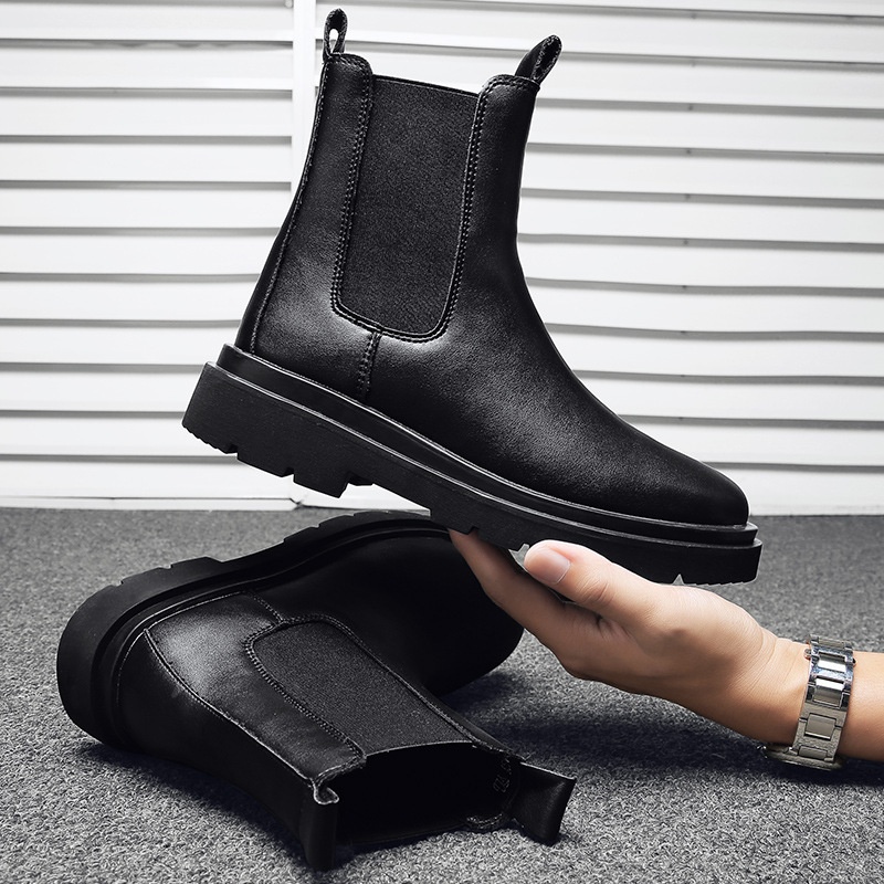 Glide 2022 Autumn Winter Men's High-top Martin Boots Youth Outdoor Black Cotton New Fashion Casual Shoes_voghion.com