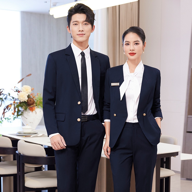 ChicShe Gray Professional Suit Set Unisex Hotel Front Desk Reception Manager Property Work Uniform_voghion.com