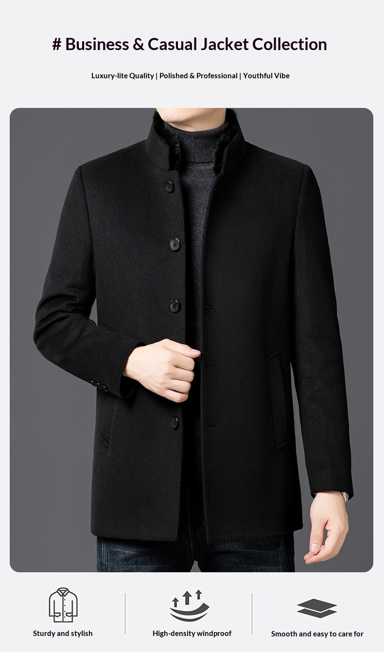 boy Boy Men's Wool Coa For Auumn And Winer, Business Casual, Middle-aged Dad, Wrinkle-Free, Warm, Down, Mink Fur Collar_voghion.com