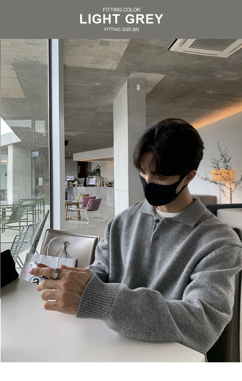 Boy Boy ASCLO New Dongdaemun Korean Clothing Turn-down Sweater Men's Designer Polo Collar Skinfriendly Loose Autumn Casual_voghion.com