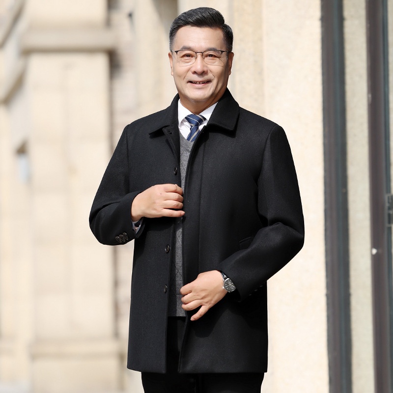 boy Boy Autumn Winter Mid-Length Slim Fit For Middle-Aged Men, Korean Style Men's Wool Trench Coat_voghion.com