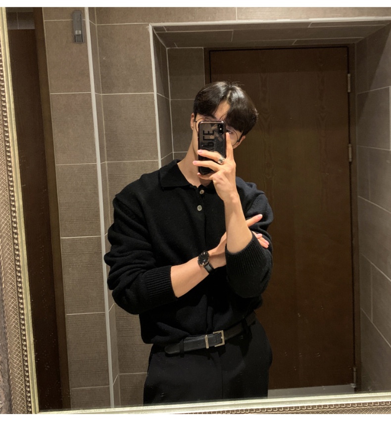 Boy Boy ASCLO New Dongdaemun Korean Clothing Turn-down Sweater Men's Designer Polo Collar Skinfriendly Loose Autumn Casual_voghion.com