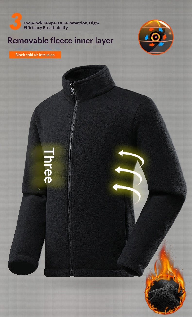 boy Boy Robo Outdoor 3-in-1 For Men And Women, Couple's Large Size Hiking Suit With Fleece, Warm Three-Piece Set Jacket_voghion.com