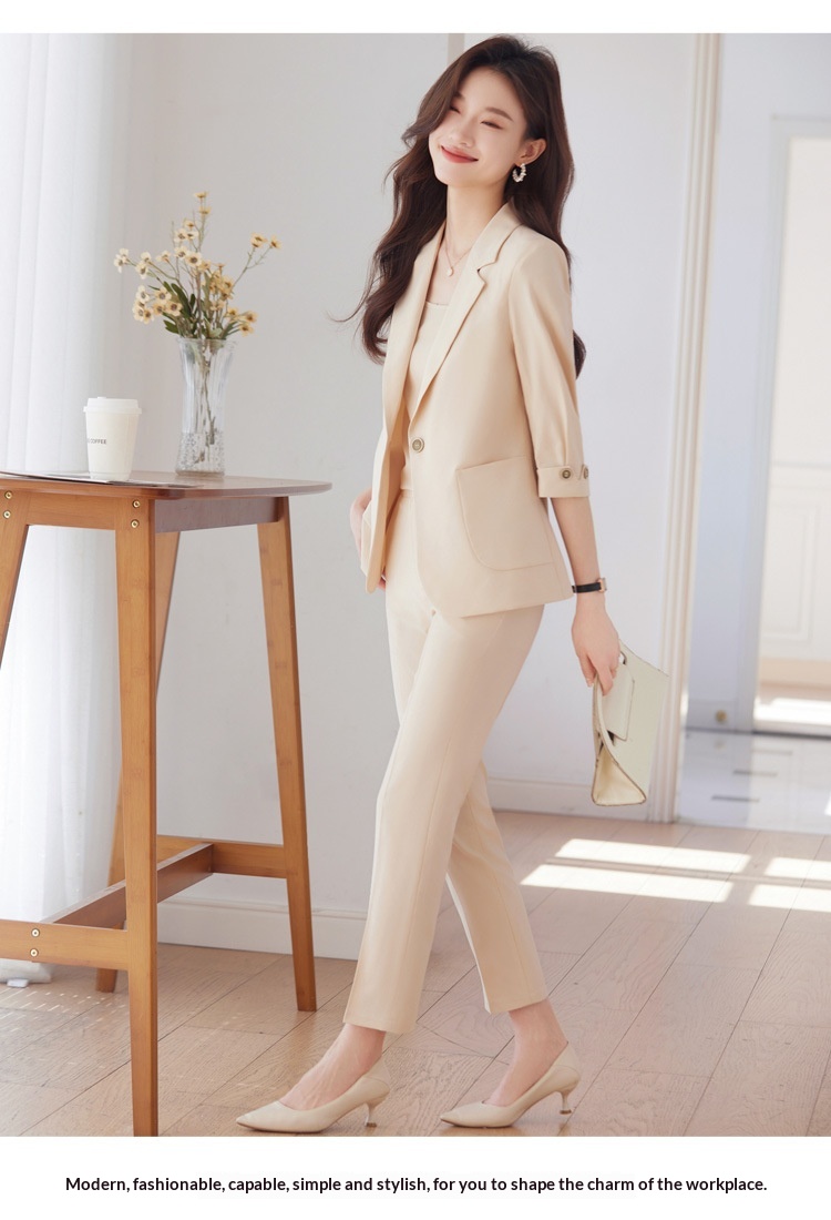 ChicShe 2024 Spring Summer New Professional Wear Women's High-end Mid-sleeve Suit Set Elegant Jewelry Hotel Beautician Uniform_voghion.com