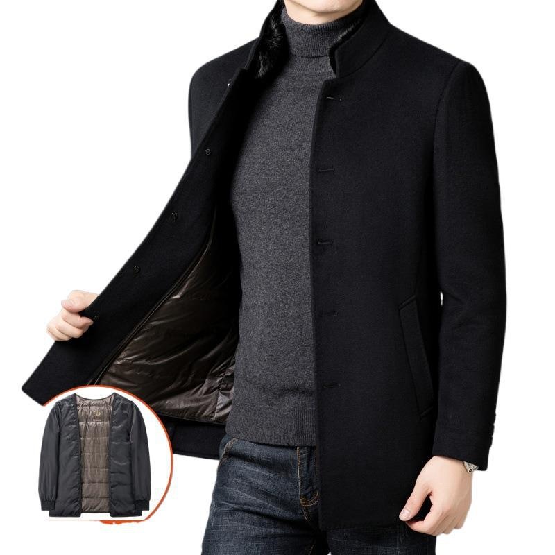 boy Boy Men's Wool Coa For Auumn And Winer, Business Casual, Middle-aged Dad, Wrinkle-Free, Warm, Down, Mink Fur Collar_voghion.com