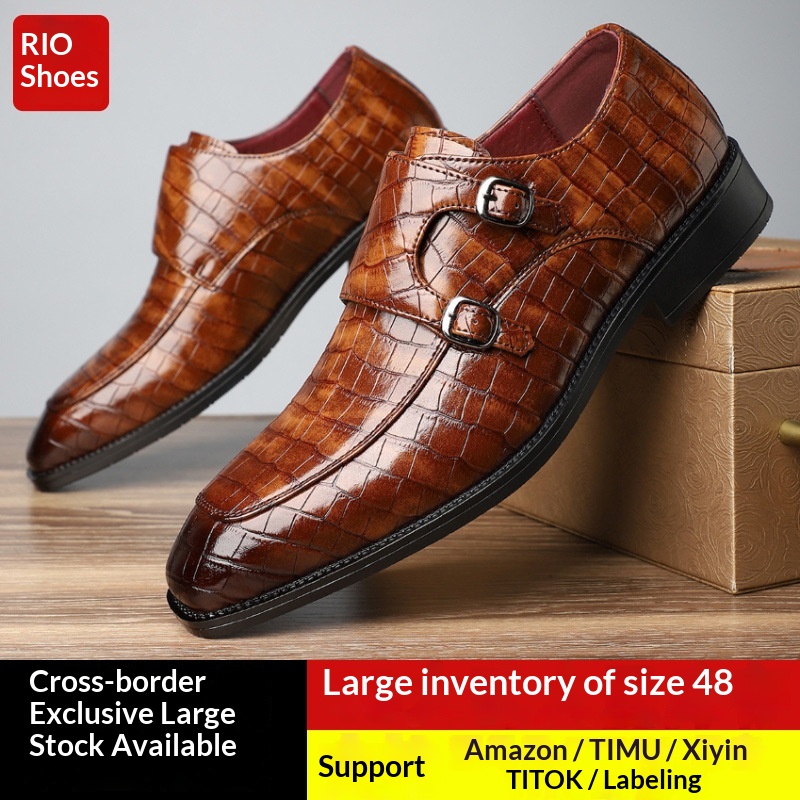 Chaussures à boucle tendance pour homme ShoeGlobe, modèle Cross-Border 47 Large, pointure 48, bout pointu, boucle, motif crocodile._voghion.com