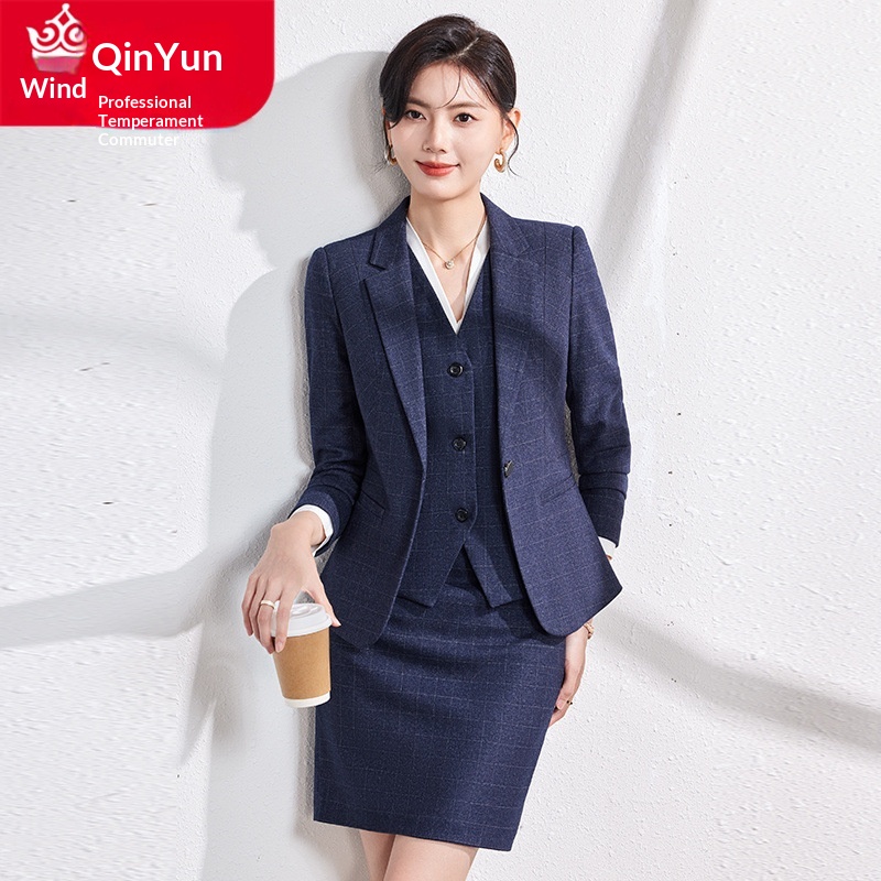 ChicShe High-End-Anzug für Damen, modisch im koreanischen Stil, Hotel- und Businesskleidung, neue Herbst-/Winterkollektion, formelle Kleidung, elegante Businesskleidung, karierter Blazer_voghion.com