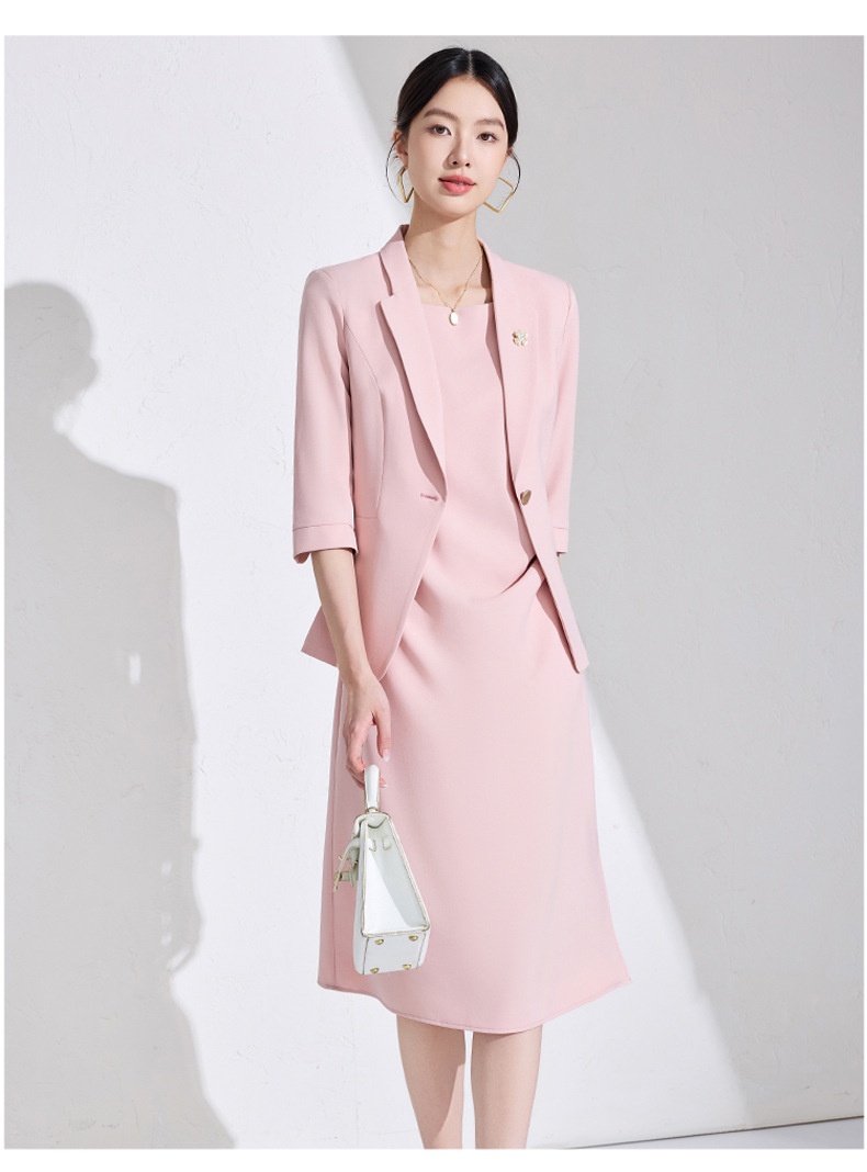 ChicShe Pinkfarbenes Blazer- und Hosenkleid-Set für Damen mit Dreiviertelärmeln – Professionelles, elegantes und trendiges Zweiteiler-Set der Extraklasse_voghion.com