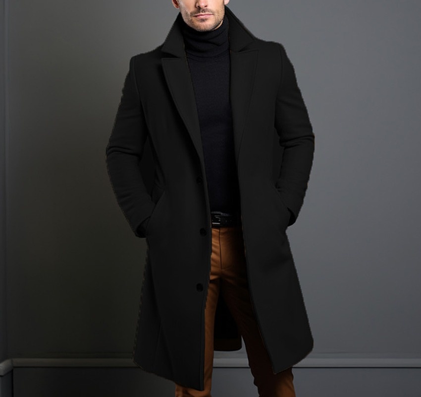 boy Boy Cross-Border Autumn Winter Foreign Trade Men's Mid-Length Solid Color Wool Warm Youth Woolen Trench Coat Wholesale_voghion.com
