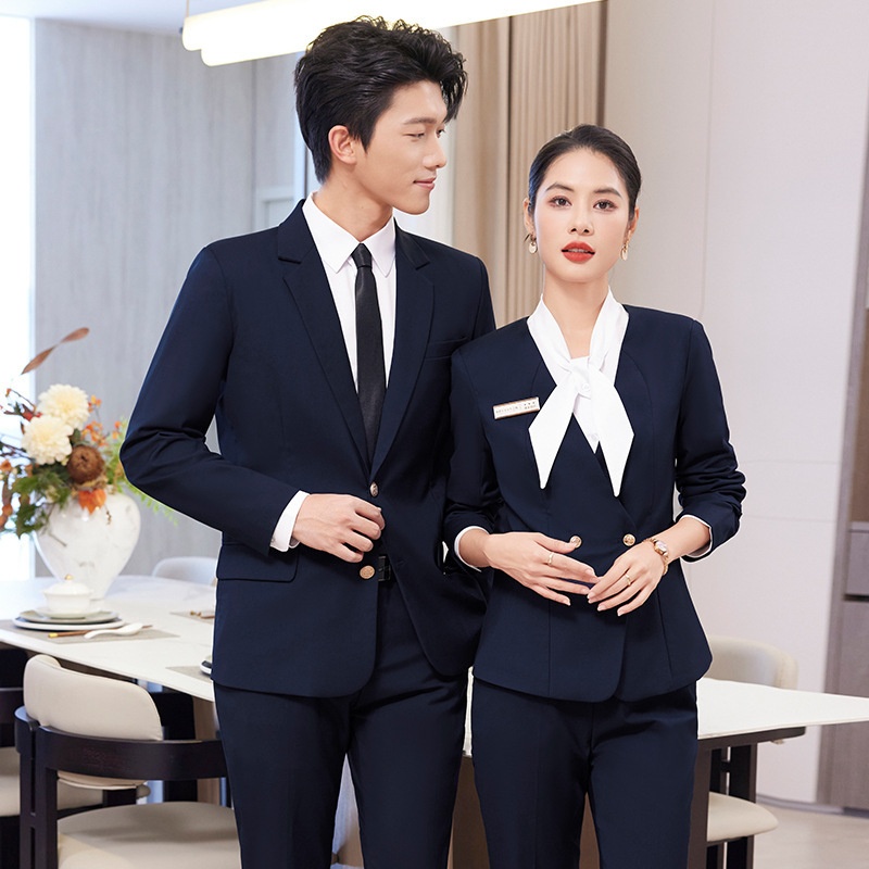 ChicShe Gray Professional Suit Set Unisex Hotel Front Desk Reception Manager Property Work Uniform_voghion.com