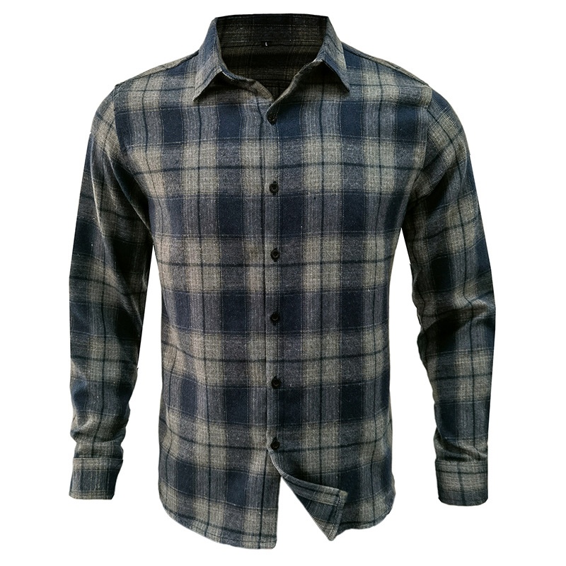 ForMen 2022 Cross-Border Loose Flannel Autumn Winter European And American Long Sleeve Plaid Casual Shirt Men's Style_voghion.com