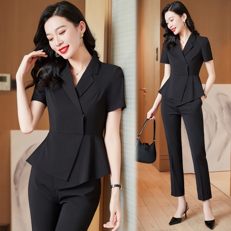 ChicShe Tenue d'été professionnelle à manches courtes, élégante et féminine, style déesse, tailleur pour bijouterie et salon de beauté._voghion.com