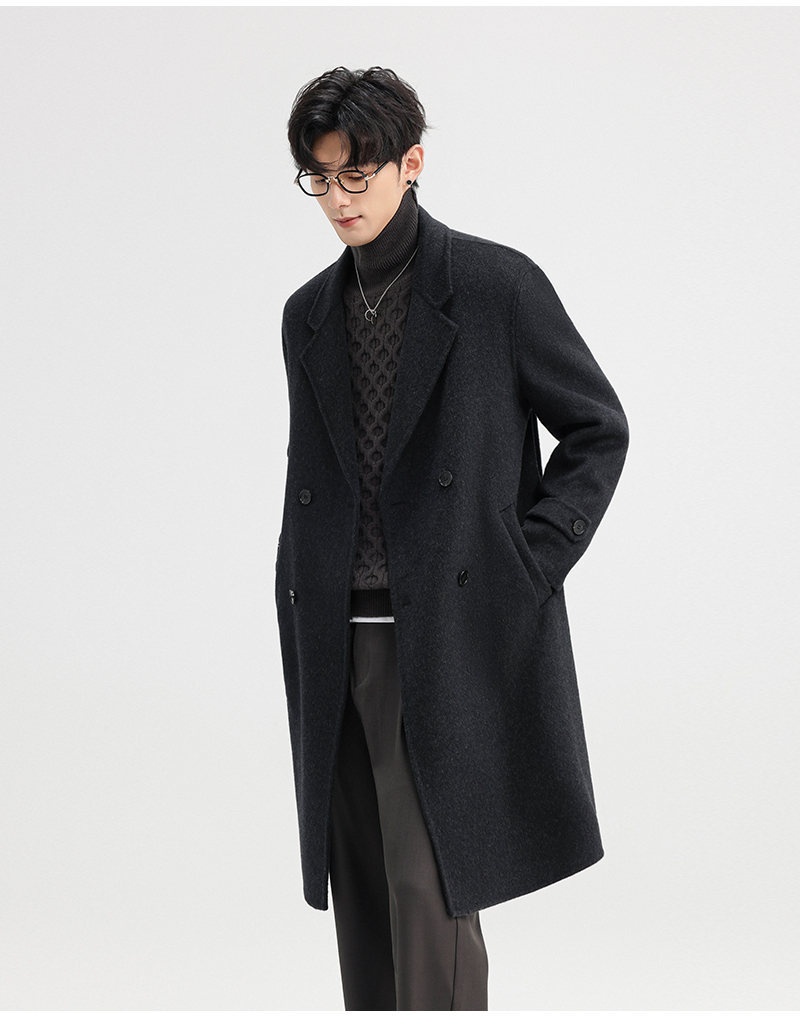 Boy Herren-Wollmantel Herbst/Winter 2025, doppelseitig, mittellang, mit Kragen, zweireihig, aus Wolle_voghion.com