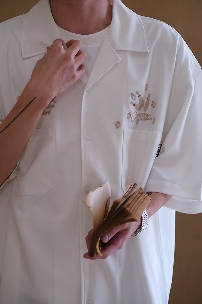 ForMen 2023 Summer American Style Loose Cuban Collar Bowling Embroidery Workwear Short Men Half Sleeve Shirt_voghion.com